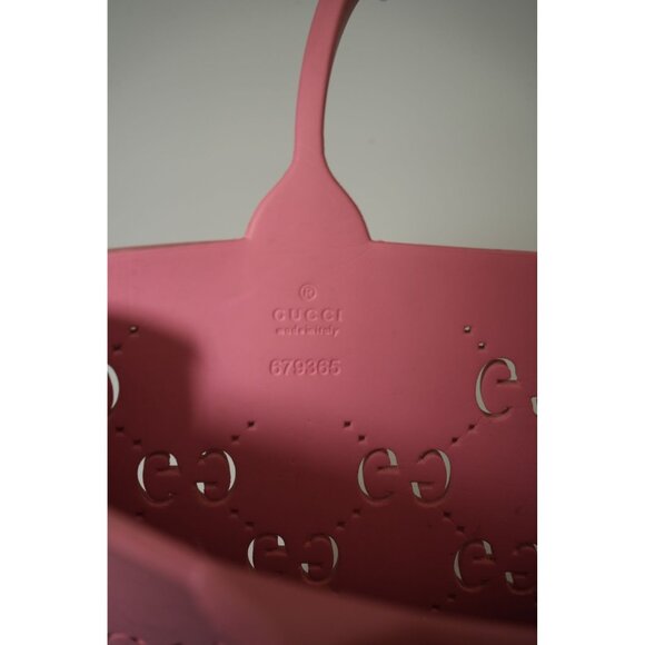 Gucci Pink GG Cut-out Pattern Rubber Tote Bag Women's Made in Italy - Picture 3 of 4